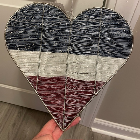 Beaded heart hanging decor. Red white and blue - Picture 2 of 4